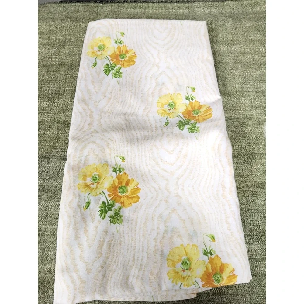 Vintage yellow white green  floral FLAT  bed sheet   66
